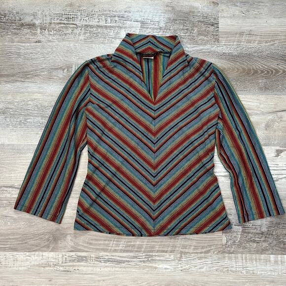 HeartSoul Rainbow Stripe Ribbed V-Neck Top Y2K Juniors Large (Fits XS/S) - Picture 1 of 6